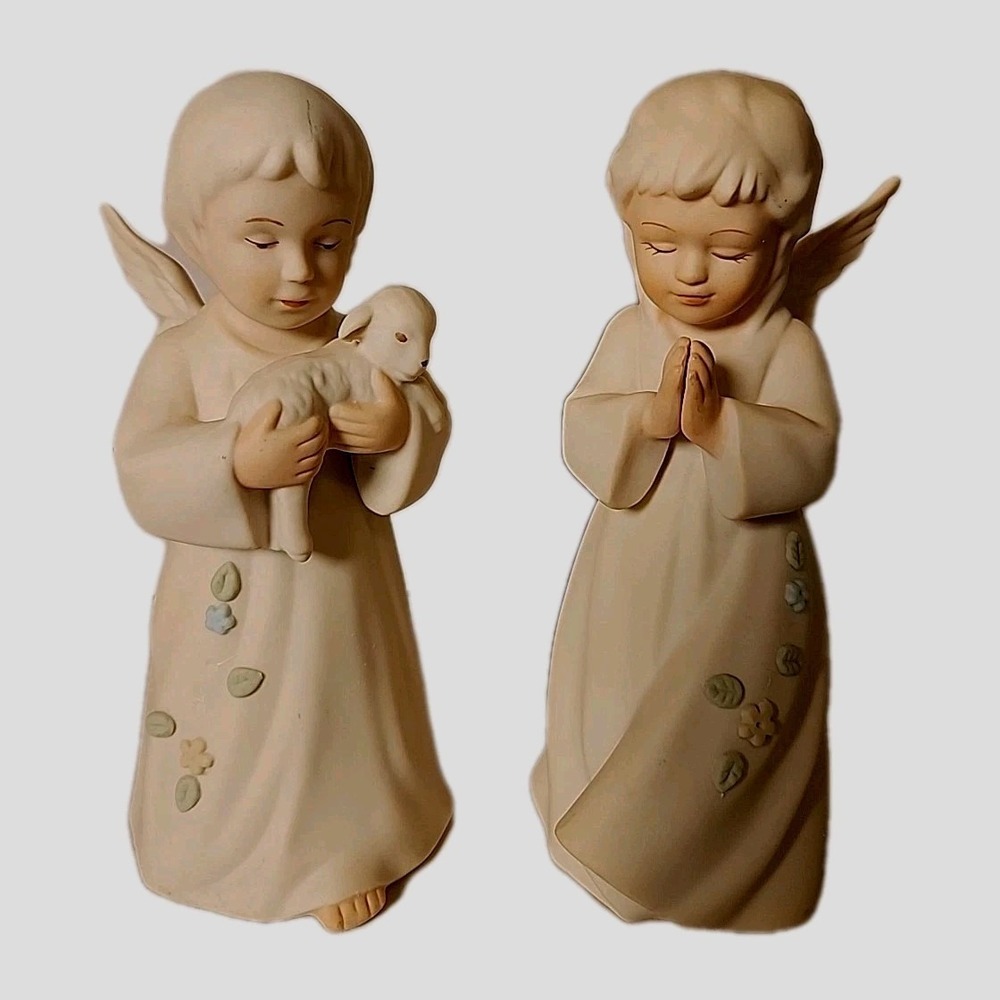 VTG Messiah's Messengers‎ 1998 Christmas Boy & Girl Angels Porcelain Bisque Gift